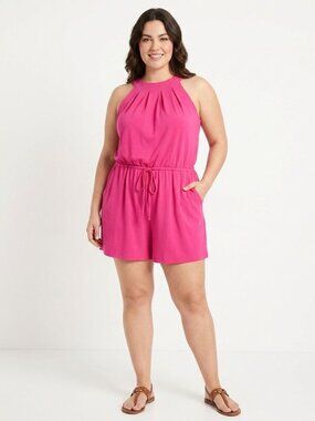 NWT Emma & Michele Hot Pink Halter Neck Romper with Pockets Size large